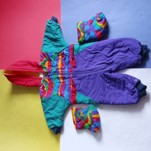 Vintage Youth 3-piece Rainbow Snowsuit Parka SIZE: 12 Great Condition!